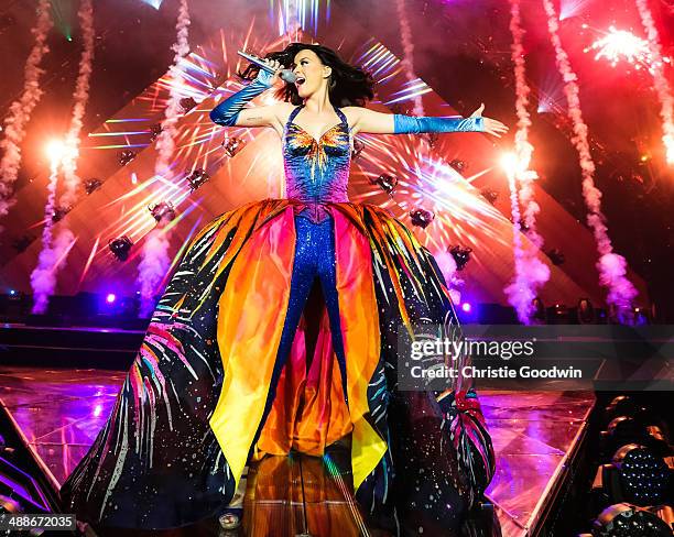 Katy Perry performs on stage on the opening night of her Prismatic World Tour at Odyssey Arena on May 7, 2014 in Belfast, Northern Ireland.
