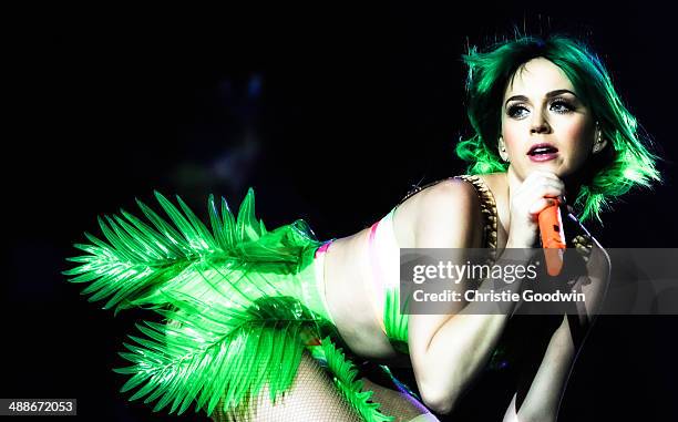 Katy Perry performs on stage on the opening night of her Prismatic World Tour at Odyssey Arena on May 7, 2014 in Belfast, Northern Ireland.
