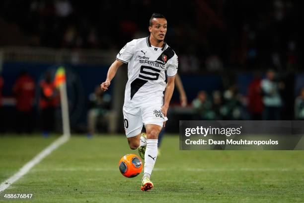 Foued Kadir of Rennes in action during the Ligue 1 match between Paris Saint-Germain FC and Stade Rennais FC at Parc des Princes on May 7, 2014 in...