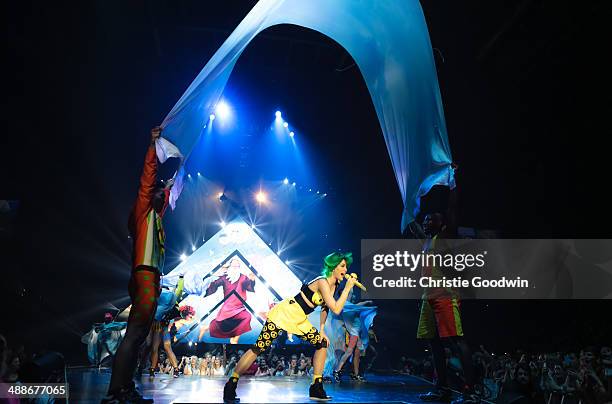 Katy Perry performs on stage on the opening night of her Prismatic World Tour at Odyssey Arena on May 7, 2014 in Belfast, Northern Ireland.