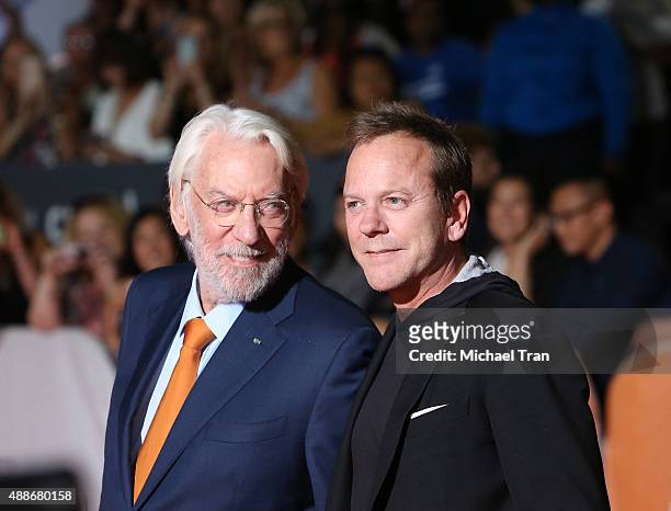 Donald Sutherland and Kiefer Sutherland arrive at the "Forsaken" premiere during 2015 Toronto International Film Festival held at Roy Thomson Hall on...