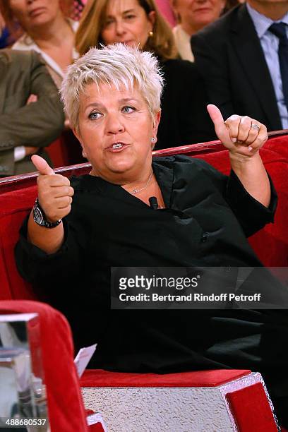 Actress and humorist Mimie Mathy presents her show 'Je papote avec vous' at the 'Vivement Dimanche' French TV Show, held at Pavillon Gabriel on May...