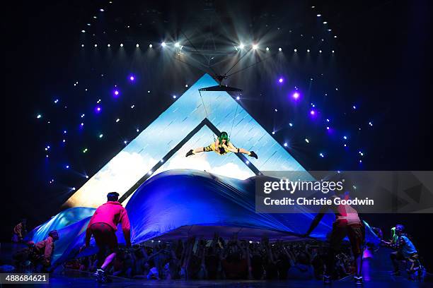 Katy Perry performs on stage on the opening night of the Prismatic World Tour at Odyssey Arena on May 7, 2014 in Belfast, Northern Ireland.