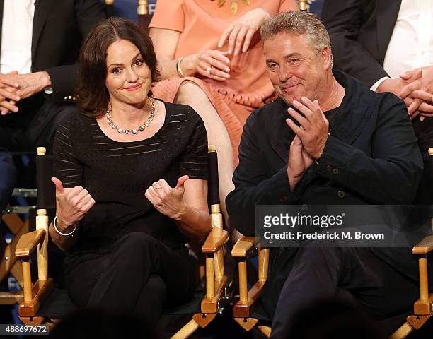 Actress Jorja Fox and actor William Petersen speak during The Paley Center for Media's PaleyFest 2015 Fall TV Preview "CSI" Farewell Salute at The...
