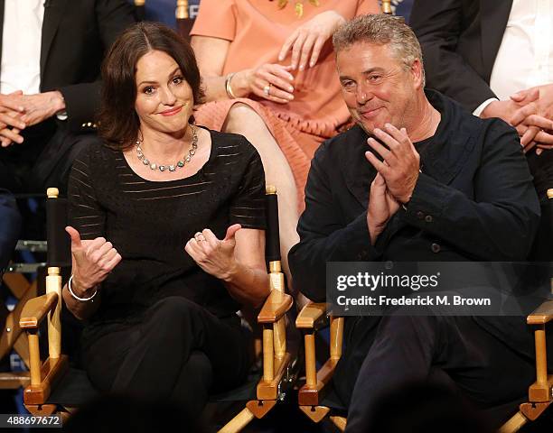 Actress Jorja Fox and actor William Petersen speak during The Paley Center for Media's PaleyFest 2015 Fall TV Preview "CSI" Farewell Salute at The...