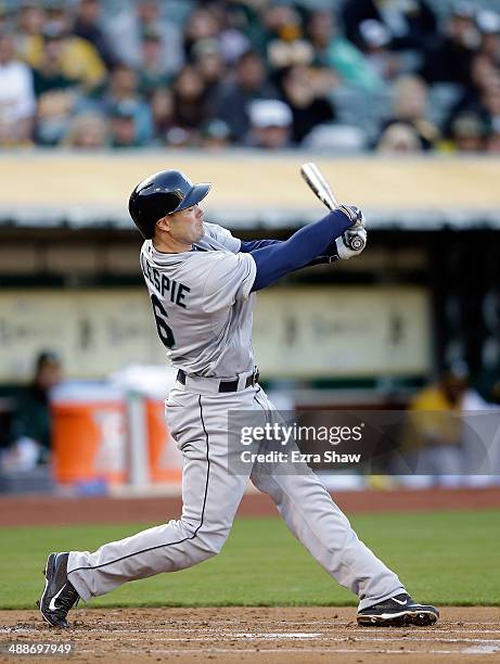 Cole Gillespie of the Seattle Mariners bats against the Oakland Athletics at O.co Coliseum on May 5, 2014 in Oakland, California.