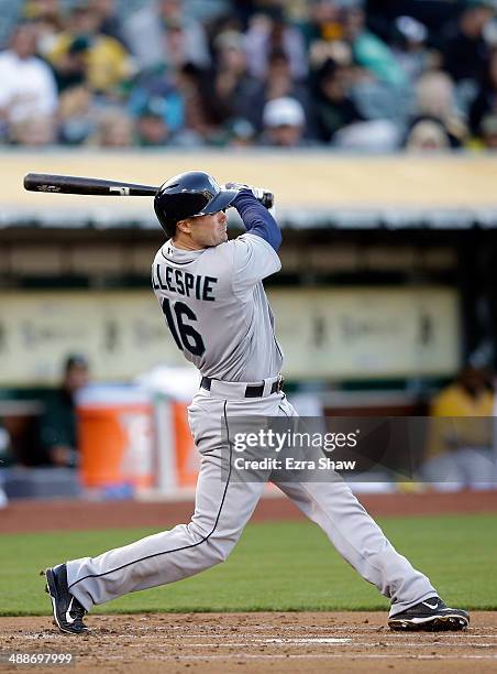 Cole Gillespie of the Seattle Mariners bats against the Oakland Athletics at O.co Coliseum on May 5, 2014 in Oakland, California.