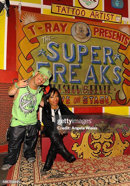 Amazing Ali and Wee Matt McCarthy pose at AMC's 'Freakshow' cast meet and greet on May 7, 2014 in Venice, California.