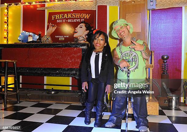 Amazing Ali and Wee Matt McCarthy pose at AMC's 'Freakshow' cast meet and greet on May 7, 2014 in Venice, California.