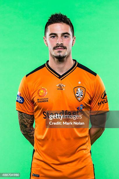 Jamie Maclaren poses during the Brisbane Roar A-League headshots session at Fox Sports Studios on September 17, 2015 in Sydney, Australia.