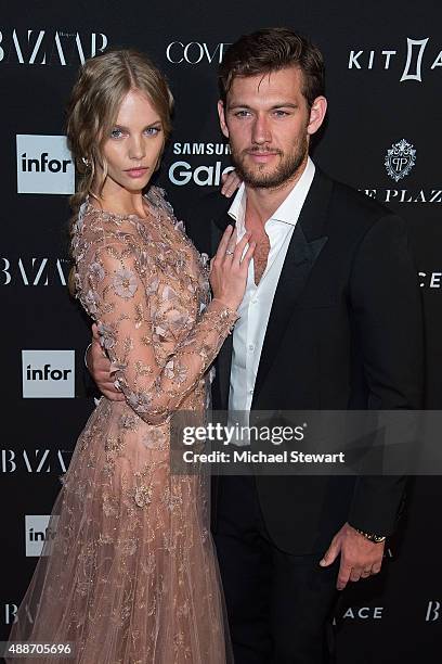 Model Marloes Horst and actor Alex Pettyfer attend the 2015 Harper's BAZAAR ICONS Event at The Plaza Hotel on September 16, 2015 in New York City.