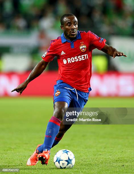 Seydou Doumbia of Moscow runs with the ball during the UEFA Champions League group B match between VfL Wolfsburg and CSKA Moscow at Volkswagen Arena...