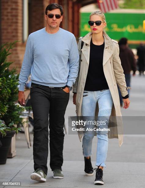 Archie Drury and Karolina Kurkova are seen in Tribeca on May 7, 2014 in New York City.