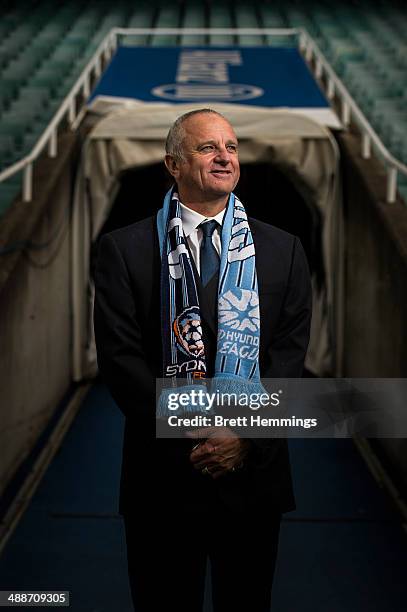 Sydney FC Head Coach Graham Arnold poses for a photo during the Sydney FC A-League coach announcement at Allianz Stadium on May 8, 2014 in Sydney,...