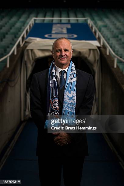 Sydney FC Head Coach Graham Arnold poses for a photo during the Sydney FC A-League coach announcement at Allianz Stadium on May 8, 2014 in Sydney,...