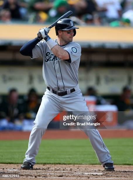 Cole Gillespie of the Seattle Mariners bats against the Oakland Athletics in game two of a doubleheader at O.co Coliseum on Wednesday, May 7, 2014 in...