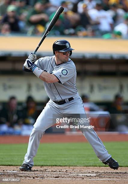 Cole Gillespie of the Seattle Mariners bats against the Oakland Athletics in game two of a doubleheader at O.co Coliseum on Wednesday, May 7, 2014 in...