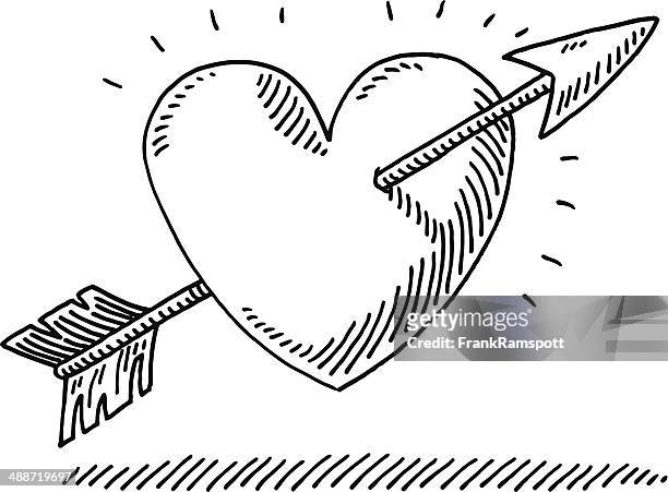 stockillustraties, clipart, cartoons en iconen met love heart arrow drawing - amor