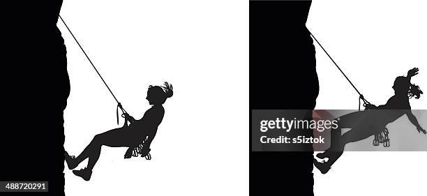 woman climber descending - rock wall climbing stock illustrations