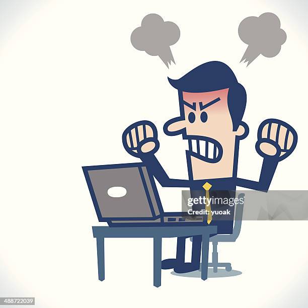 man angry at computer - technophobe stock illustrations