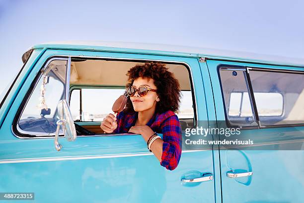 hipster girl with icecream - icecream beach stock pictures, royalty-free photos & images