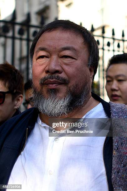Ai Weiwei walks through the city as part of a march in solidarity with migrants currently crossing Europe on September 17, 2015 in London, England....
