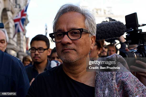 Anish Kapoor walks through the city as part of a march in solidarity with migrants currently crossing Europe on September 17, 2015 in London,...