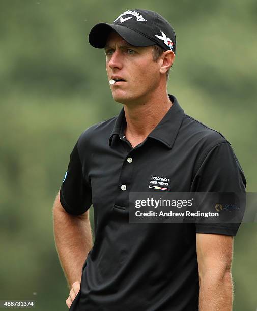 Nicolas Colsaerts of Belgium waits to play on the sixth hole during the first round of the 72nd Open d'Italia at Golf Club Milano on September 17,...