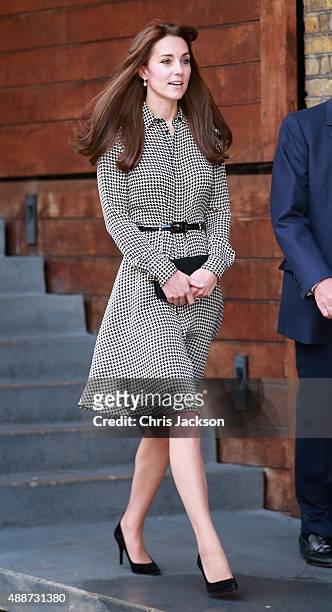 Catherine, Duchess of Cambridge leaves the Anna Freud Centre on September 17, 2015 in London, England. The visit was for the Duchess to see how the...
