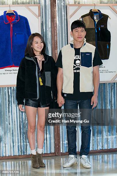 South Korean actors Yoon Seung-A and Kim Moo-Yeol attend the Patagonia 2015 FW showcase party on September 17, 2015 in Seoul, South Korea.