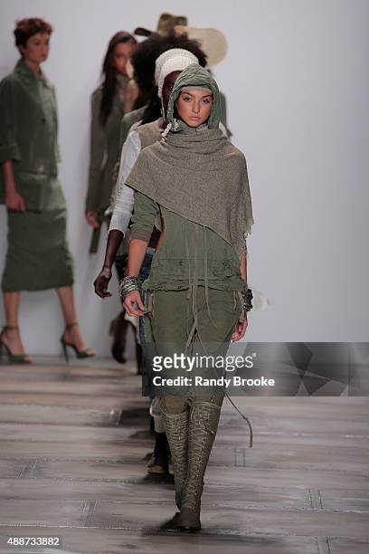 Models walk the runway at the finale of the Greg Lauren Runway Spring 2016 New York Fashion Week: The Shows at The Dock, Skylight at Moynihan Station...