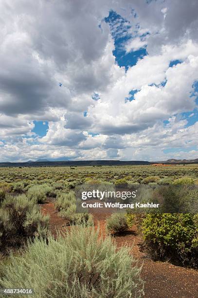 View of the prairie landscape at the Wukoki Pueblo in the Wupatki National Monument Park in northern Arizona, USA, where the Northern Sinagua people...