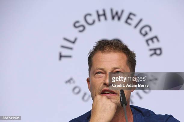 Actor Til Schweiger attends a press conference in connection with the launch of the Til Shweiger Foundation at Palais in der Kulturbrauerei on...