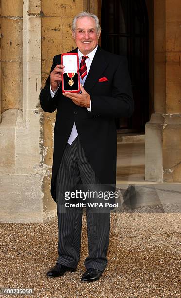 Welsh former rugby union player Gareth Edwards after receiving a Knighthood during an Investiture ceremony at Windsor Castle on September 17, 2015 in...
