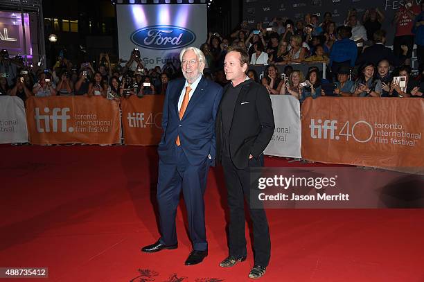 Actors Donald Sutherland and Kiefer Sutherland attend the 'Forsaken' premiere during the 2015 Toronto International Film Festival at Roy Thomson Hall...