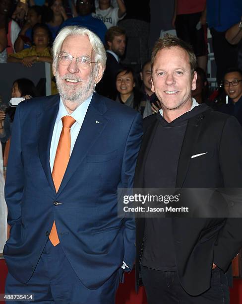 Actors Donald Sutherland and Kiefer Sutherland attend the 'Forsaken' premiere during the 2015 Toronto International Film Festival at Roy Thomson Hall...