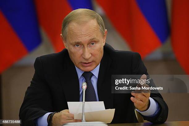 Russian President Vladimir Putin speeches during the meeting with newly elected governors September 17, 2015 in Sochi, Russia. Putin said this week...