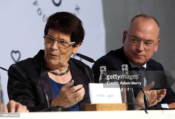 Former Bundestag president Rita Suessmuth , and journalist Thomas Schreiber attend a press conference in connection with the launch of the Til...