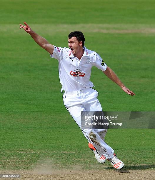 Ryan McLaren of Hampshire unsuccessfully appeals during the LV County Championship match between Hampshire and Yorkshire at Ageas Bowl on September...