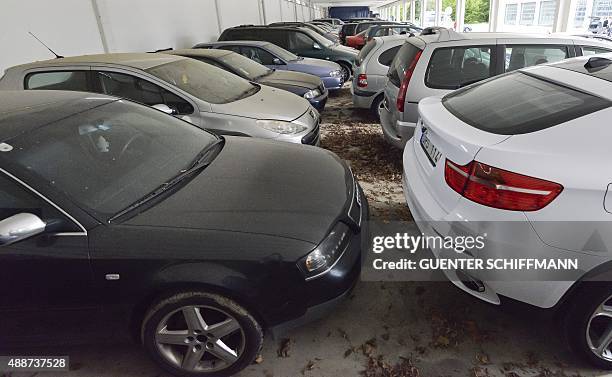 Cars from arrested alleged smugglers of refugees are seen at a facility of the German Federal Police Bundespolizei in the southern German city of...