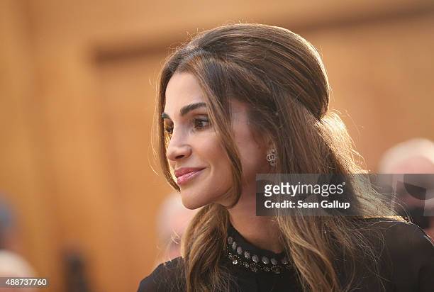 Queen Rania of Jordan arrives at the Walther Rathenau Award ceremony on September 17, 2015 in Berlin, Germany. The award is in recognition of foreign...