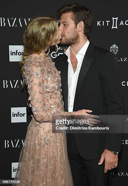 Alex Pettyfer and Marloes Horst attend the 2015 Harper's BAZAAR ICONS Event at The Plaza Hotel on September 16, 2015 in New York City.