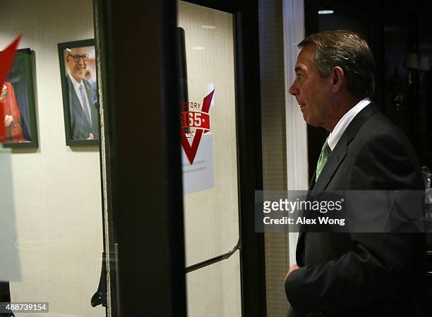 Speaker of the House Rep. John Boehner leaves after a media availability at the Republican National Committee September 17, 2015 on Capitol Hill in...