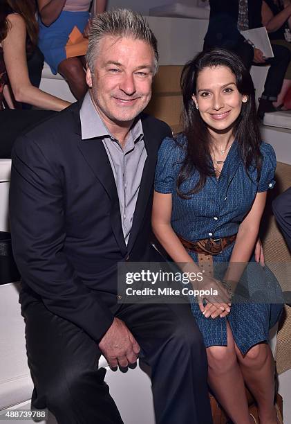 Alec Baldwin and Hilaria Thomas Baldwin attend Ralph Lauren Spring 2016 during New York Fashion Week: The Shows at Skylight Clarkson Sq on September...