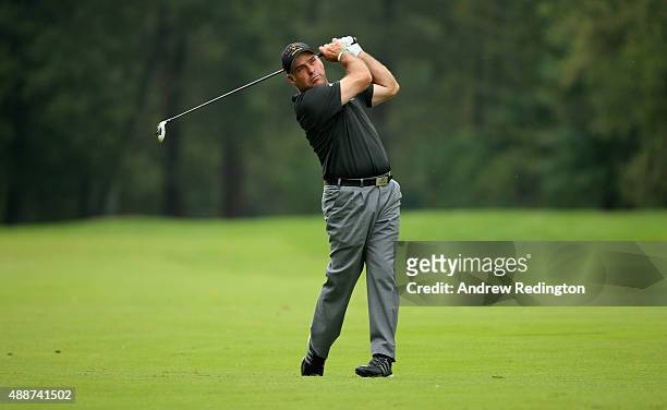 Hennie Otto of South Africa plays his second shot on the ninth hole during the first round of the 72nd Open d'Italia at Golf Club Milano on September...