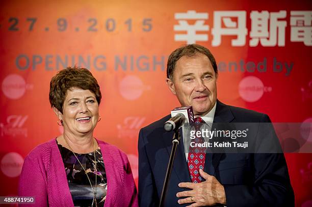 Governor Gary R. Herbert, State of Utah and Jeanette Herbert attend Sundance Film Festival Hong Kong Opening Night Reception on September 17, 2015 in...