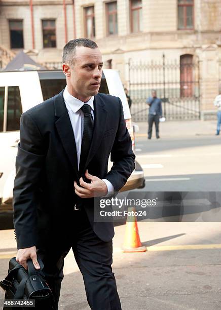 Oscar Pistorius arrives at the Pretoria High Court on May 8 in Pretoria, South Africa. Oscar Pistorius, stands accused of the murder of his...