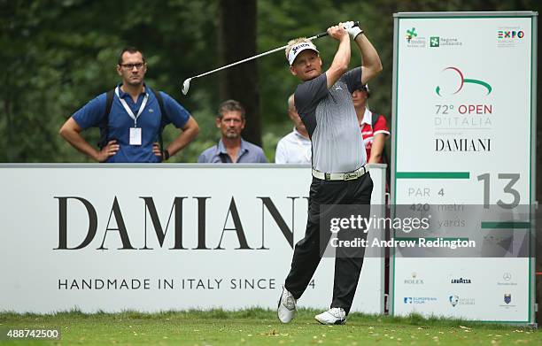 Soren Kjeldsen of Denmark in action during the first round of the 72nd Open d'Italia at Golf Club Milano on September 17, 2015 in Monza, Italy.