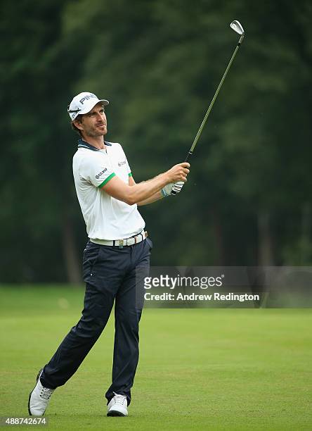 Alejandro Canizares of Spain plays his second shot on the 13th hole during the first round of the 72nd Open d'Italia at Golf Club Milano on September...