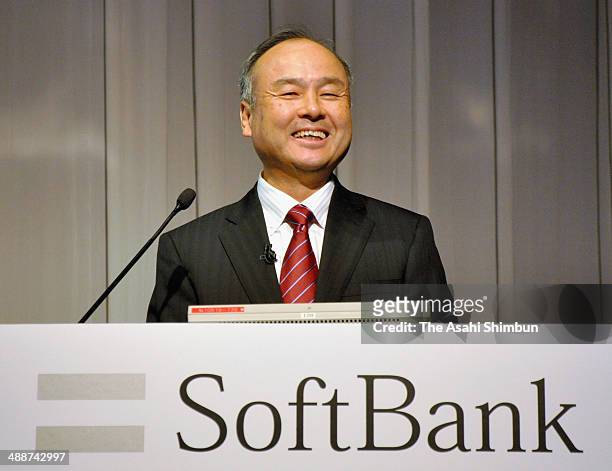 SoftBank Co Chairman and CEO Masayoshi Son announces the company's financial result of the fiscal 2013 on May 7, 2014 in Tokyo, Japan.